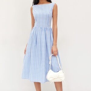 Cider  - 100% COTTON GINGHAM BACKLESS BOWKNOT RUFFLE MIDI DRESS
